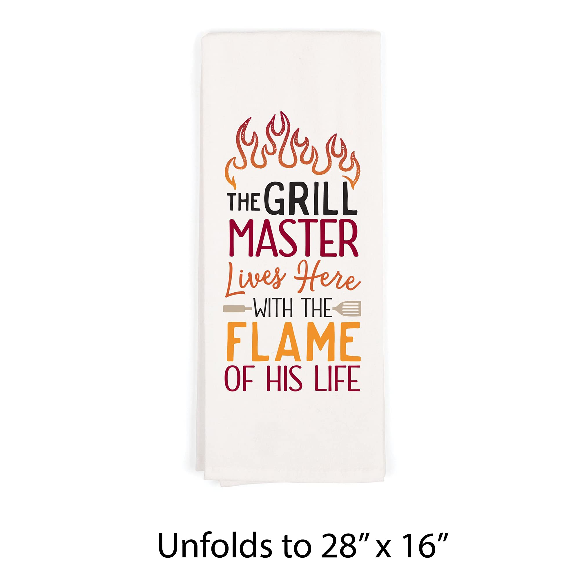 P. Graham Dunn Grill Master Lives Here Classic White 28 x 16 Cotton Fabric Dish Tea Towel