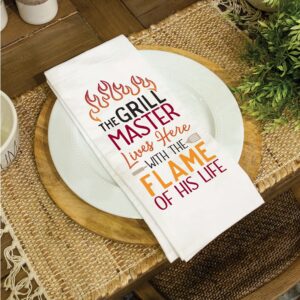 P. Graham Dunn Grill Master Lives Here Classic White 28 x 16 Cotton Fabric Dish Tea Towel