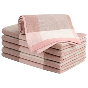 piccocasa 100% cotton terry kitchen towels, big buffalo check, 6 pack soft absorbent (13 x 29 inch) quick dry dish towels - pink, white