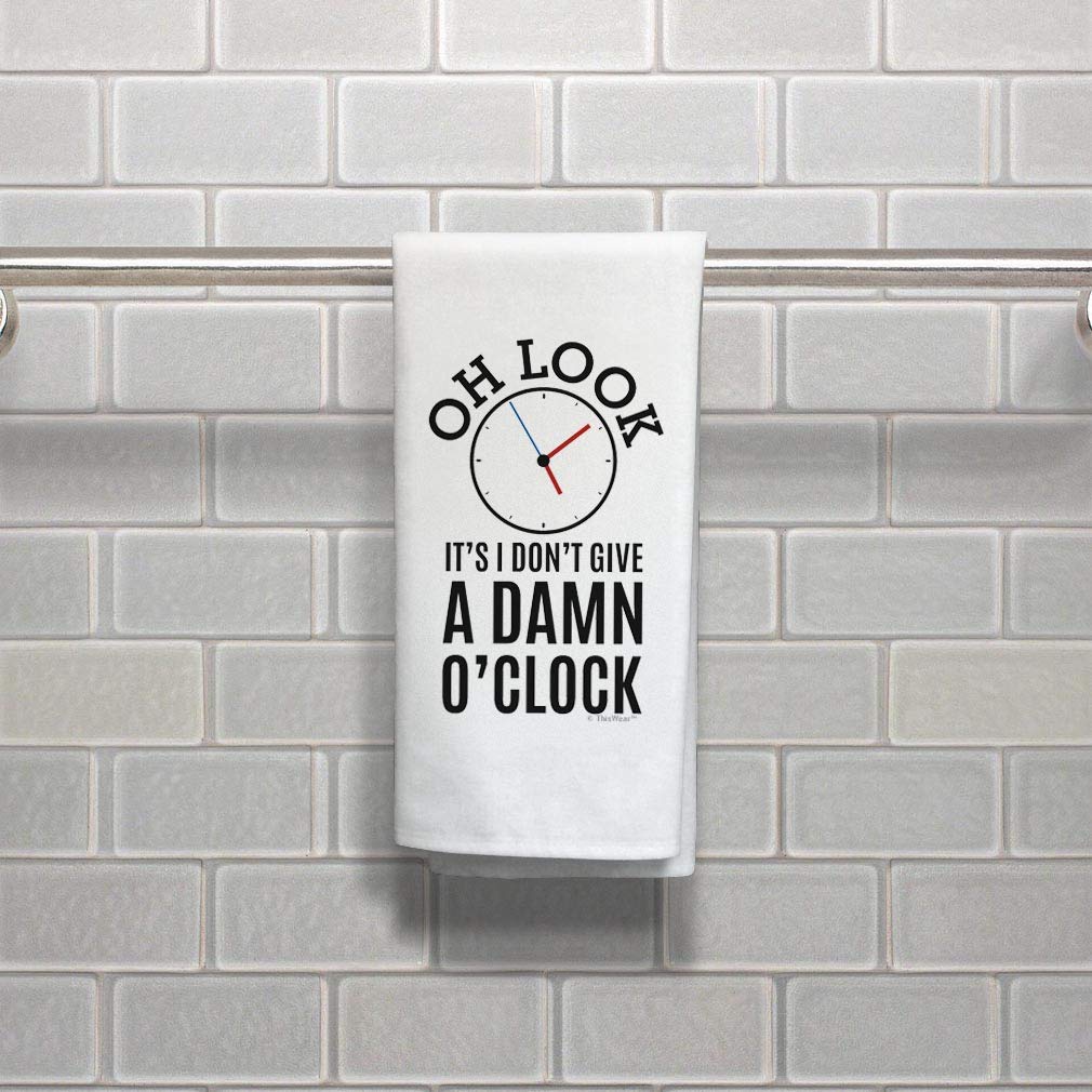 ThisWear Retired Gifts Oh Look It's I Don't Give a Damn O'Clock Chef Humor Gifts Decorative Kitchen Tea Towel White