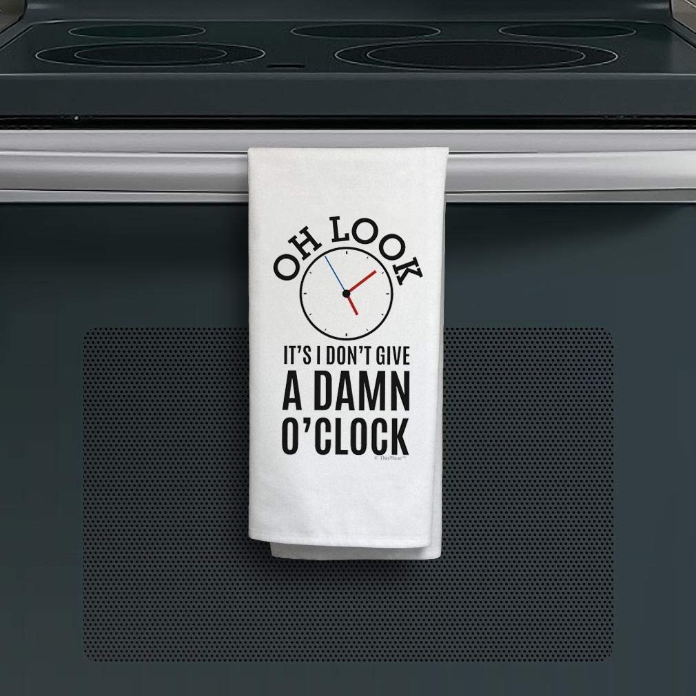 ThisWear Retired Gifts Oh Look It's I Don't Give a Damn O'Clock Chef Humor Gifts Decorative Kitchen Tea Towel White