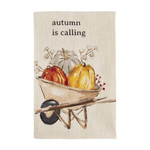 mud pie fall watercolor flour sack towel, autumn is calling, 26" x 16.5"
