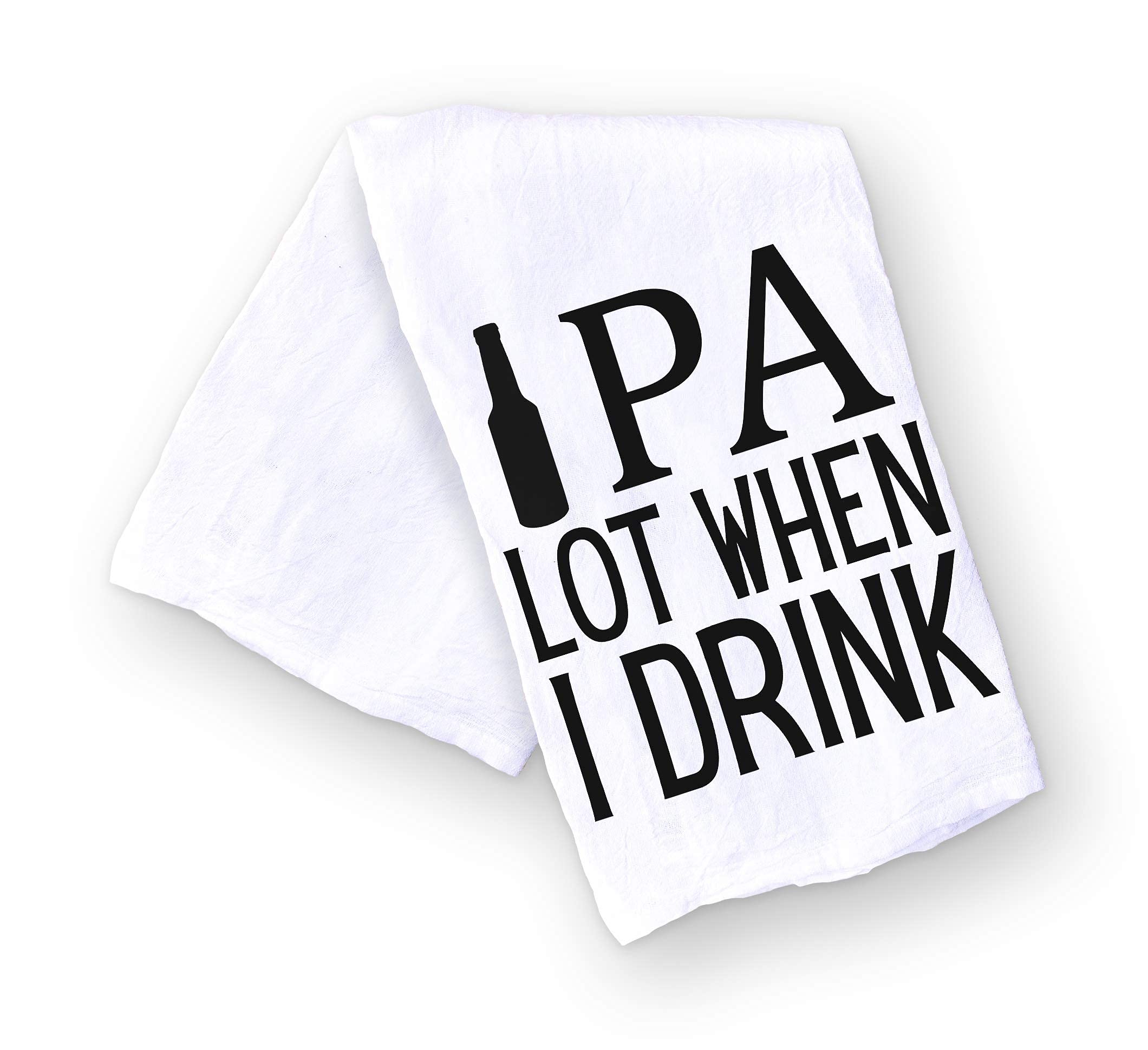 Handmade Funny Kitchen Towel - 100% Cotton Beer Puns Hand Bar Towel for Kitchen - 28x28 Inch Perfect for Hostess Housewarming Christmas Mother’s Day Birthday Gift (IPA Lot When I Drink)