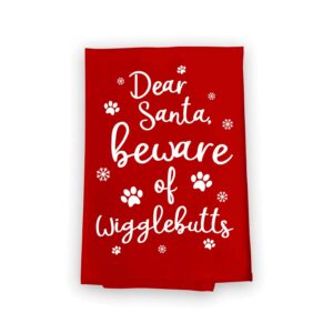 honey dew gifts funny kitchen towels, dear santa beware flour sack towel, 27 inch by 27 inch, multi-purpose towel, christmas decor, dog mom gifts