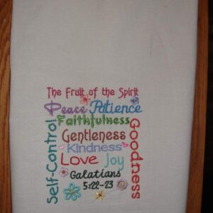 Fruit of the Spirit embroidered tea towel, dish towel, flour sack towel, kitchen decor, gift item