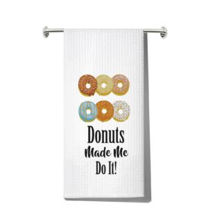 levlo funny donut kitchen towel donut lover gift donuts made me do lt tea towels housewarming gift waffle weave kitchen decor dish towels (donuts made me)