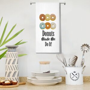 LEVLO Funny Donut Kitchen Towel Donut Lover Gift Donuts Made Me Do lt Tea Towels Housewarming Gift Waffle Weave Kitchen Decor Dish Towels (Donuts Made Me)