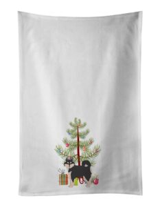 caroline's treasures ck3861wtkt pomsky #1 christmas tree white kitchen towel set of 2 dish towels decorative bathroom hand towel for hand, face, hair, yoga, tea, dishcloth, 19 x 25, white