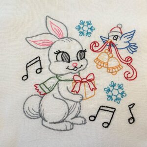 Christmas embroidered flour sack tea towel, Christmas fox, vintage pattern, 1 in set of 7 designs, machine embroidery