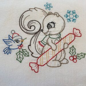 Christmas embroidered flour sack tea towel, Christmas fox, vintage pattern, 1 in set of 7 designs, machine embroidery