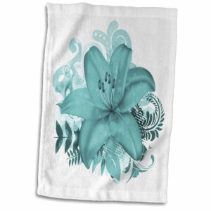 3d rose one large beautiful turquoise tropical lilly on a flourish background towel, 15" x 22", multicolor