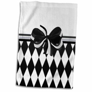 3d rose elegant black and white harlequin with printed bow towel, 15" x 22", multicolor