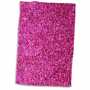 3d rose hot pink faux glitter-photo of glittery texture-girly trendy-glamorous sparkly bling effect hand/sports towel, 15 x 22