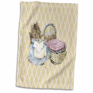 3d rose peter rabbit sweet mouse family-vintage art hand/sports towel, 15 x 22