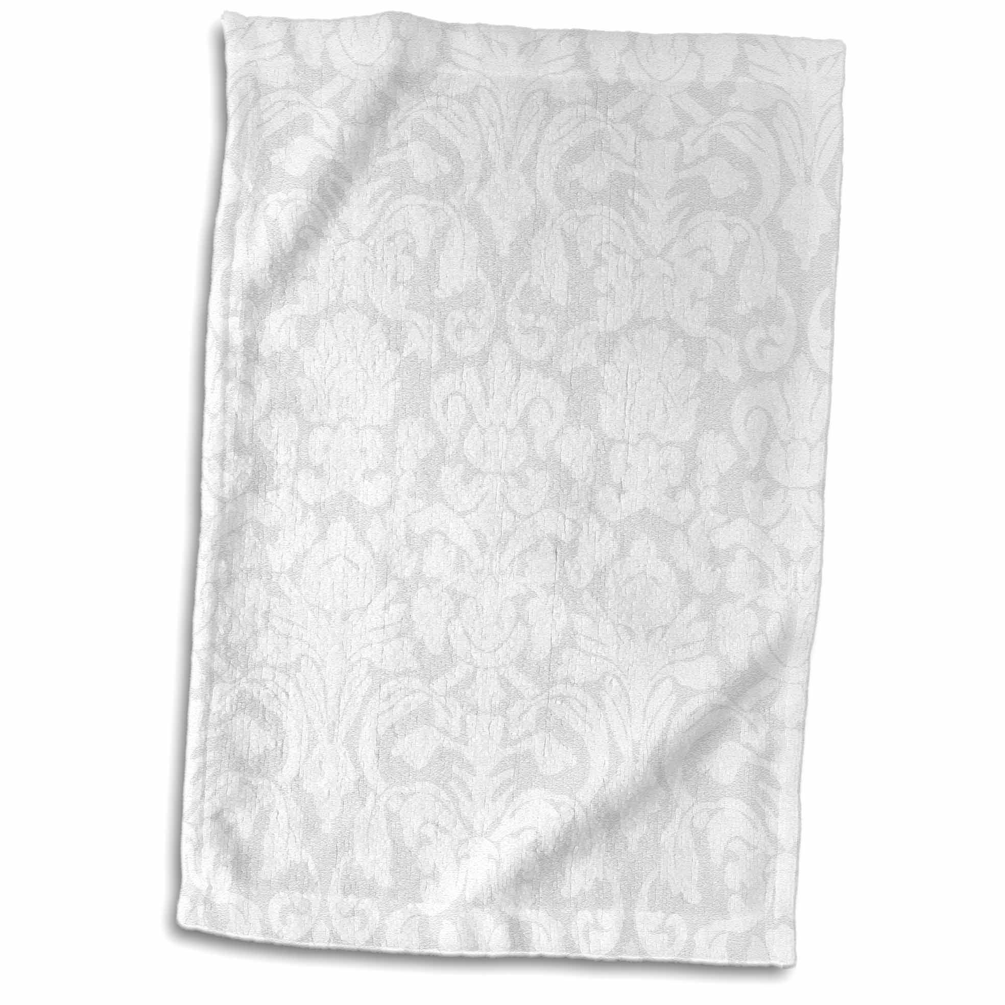 3D Rose Grey Silver and White French Floral Fancy Damask Pattern-Classic Classy Elegant and Stylish Gray Hand/Sports Towel, 15 x 22