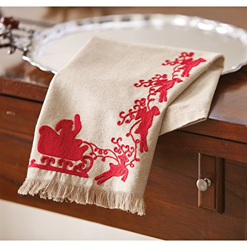 Mud Pie Holly Holiday Christmas Kitchen Decor Santa Sleigh Towel