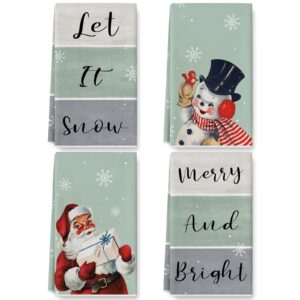 whaline christmas kitchen towel snowman santa claus snowflake dish towel 18 x 28 inch winter holiday let it snow merry bright hand drying towel tea towel for cooking baking, set of 4