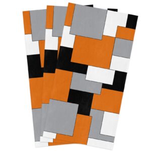 AXMSYun Kitchen Towels Set of 3 Abstract Geometric Art Color Block Absorbent Dish Towels Orange Black White Lightweight Tea Towels Soft Hand Towels Dishcloths Sets Decorative for Home/Bar/Bathroom