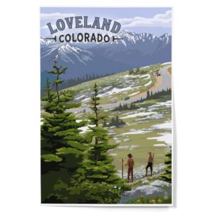 lantern press loveland, colorado, trail ridge and hikers (12x18 art print, travel poster wall decor)