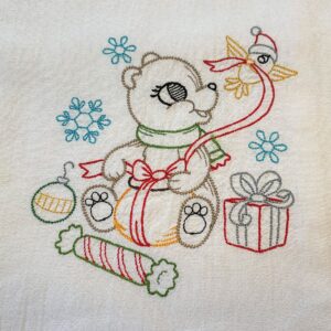 Christmas embroidered flour sack tea towel, Christmas bunny, vintage pattern, 1 in set of 7 designs, machine embroidery