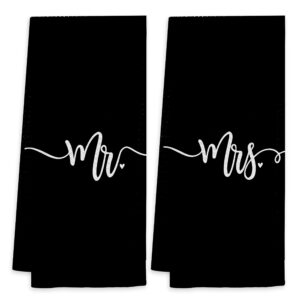 voatok mr. & mrs.minimalist black bath towel, couples gifts set of 2 decorative towels,gifts for husband wife newlyweds