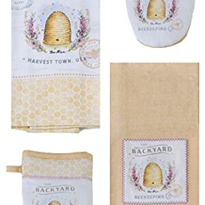 Kay Dee Designs 4 Piece Farmhouse Backyard Bee Keeping Kitchen Bundle, 2 Towels and 2 Grabber Mitts