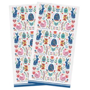 big buy store happy easter bunny eggs chicken kitchen dish towels set of 2, soft lightweight microfiber absorbent hand towel watercolor spring flowers tea towel for kitchen bathroom 18x28in