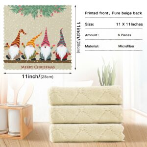 VIGTRO 6 Pack Super Absorbent Kitchen Towels,Happy Gnomes Premium Dish Cloths Towels, Merry Christmas Washable Fast Drying Dish Rags Reusable Cleaning Cloth 11x11