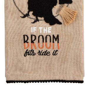 Mud Pie Halloween Embellished Tea Towel, Broom, 26" x 18"