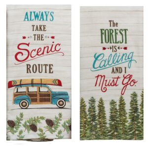 DHE Piece Woodsy Pine Tree Camping Kitchen Dual Purpose Towel Bundle, Forest is Calling and Take The Scenic Route, Multi colored
