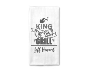 personalized king of the grill towel | custom waffle weave dish towel | personalized kitchen towel | men grilling gift | wedding gift | personalized dish towel | barbecue gift | mens kitchen gift