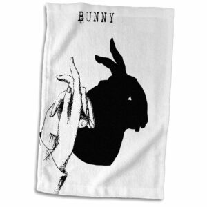 3d rose bunny hand shadow puppet towel, 15" x 22"