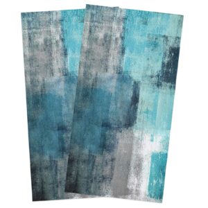 Kitchen Towels Abstract Paint Art Graffiti Lattice Tea Towel Microfiber Absorbent Washable Cyan Teal Turquoise Gray Soft Hand Dish Towel Cleaning Cloth for Kitchen Bathroom，18 x 28 Inch