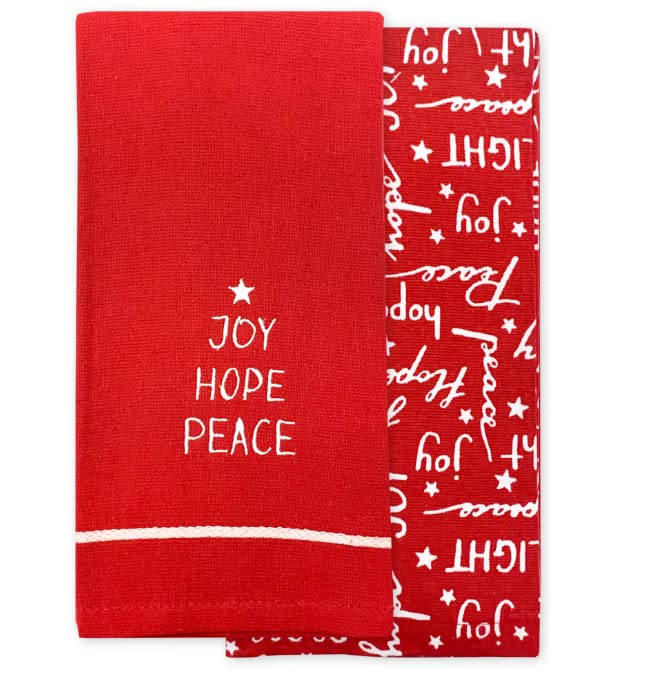 2-Pack Christmas Kitchen Towels Dish Cloth Joy Hope Peace Red/White Kitchen Winter Table Decor 100% Cotton