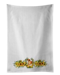 caroline's treasures ck2868wtkt rhodesian ridgeback in sunflowers white kitchen towel set of 2 dish towels decorative bathroom hand towel for hand, face, hair, yoga, tea, dishcloth, 19 x 25, white