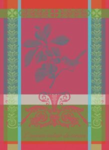 garnier-thiebaut, voleur de cerises, rose french jacquard kitchentea towel, 100 percent cotton, 22 inches x 30 inches