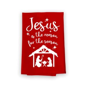 honey dew gifts, jesus is the reason for the season, cotton flour sack towel, 27 x 27 inch, made in usa, christmas dish towels, red hand towels, christmas kitchen decor, holiday towels bathroom