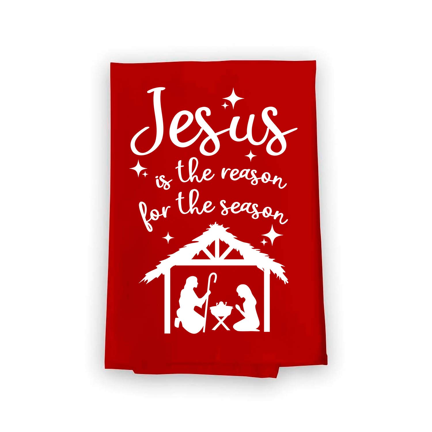 Honey Dew Gifts, Jesus is The Reason for The Season, Cotton Flour Sack Towel, 27 x 27 Inch, Made in USA, Christmas Dish Towels, Red Hand Towels, Christmas Kitchen Decor, Holiday Towels Bathroom