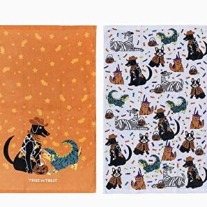 "Tricks for Treats" Halloween Puppy Dog Kitchen Towels, Set of 2