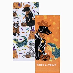 "Tricks for Treats" Halloween Puppy Dog Kitchen Towels, Set of 2