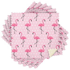 Kigai Pink Flamingos and Dots 11×11 Inches Polyester Flannel Six-Piece Multifunctional Kitchen Dishcloth Soft Absorbent Towel Dishcloth Tea Towel Square Towel