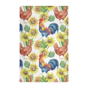 alaza yellow sunflower rooster watercolor kitchen towels dish bar tea towel dishcloths 1 pack super absorbent soft 18 x 28 inches