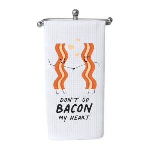 wcgxko funny kitchen towels don't go bacon my heart cute housewarming gift novelty dish towel for bacon lovers (bacon my heart)