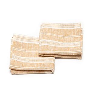 set of 2 gold linen tea towels multistripe 18" x 26", made in europe, bath linen, european linen, machine washable, super absorbent