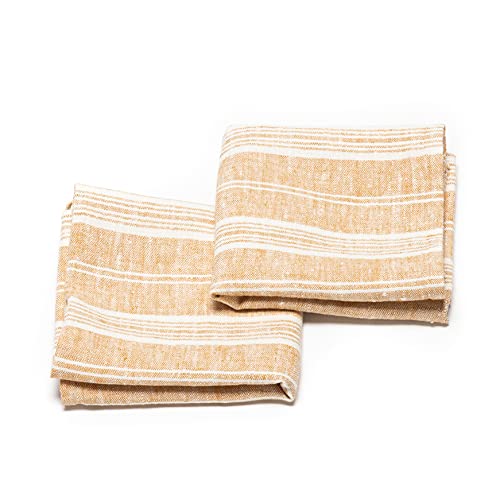 Set of 2 Gold Linen Tea Towels Multistripe 18" x 26", Made in Europe, Bath Linen, European Linen, Machine Washable, Super Absorbent