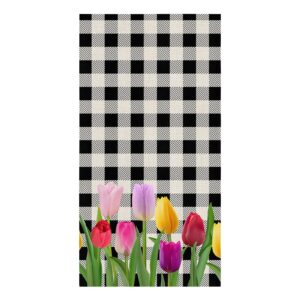 mother's day kitchen dish towel set of 1, spring tulip flower floral black white buffalo plaid hand towels, ultra soft absorbent drying cloth tea towels for kitchen bathroom bar hotel 18 x 28 inches