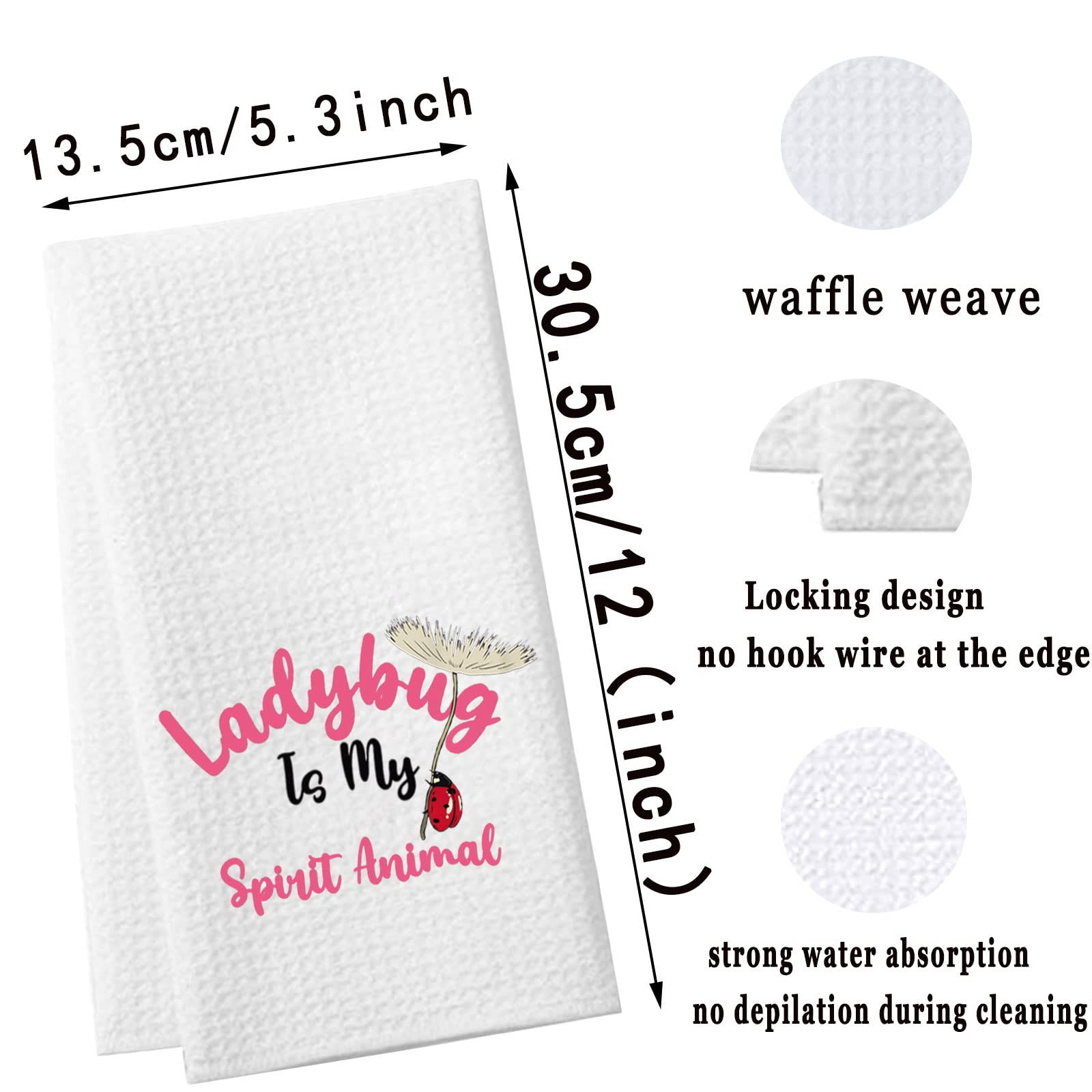 WZMPA Funny Ladybug Kitchen Towel Ladybug Lover Gift Ladybug is My Spirit Animal Dish Towel Waffle Weave Ladybug Kitchen Decor (Ladybug Spirit Animal)