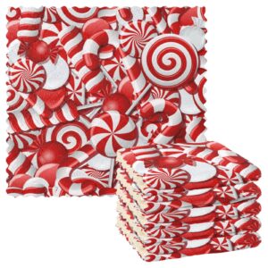 vigtro 6 pack super absorbent kitchen towels,christmas candy canes premium dish cloths towels, sugar red sweets gift washable fast drying dish rags reusable cleaning cloth 11x11