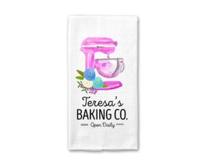 personalized baking co. kitchen towel | custom waffle weave dish towel | personalized kitchen towel | housewarming gift | wedding gift | housewarming gift | mixer kitchen towel | baking towel (pink)