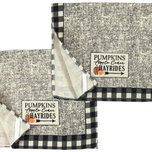 Farmhouse Country Black White Check Faux Burlap Kitchen Towels Set 4 Pc.: Harvest Farm Sign for Pumpkins Apple Cider Hayrides Fall Fun